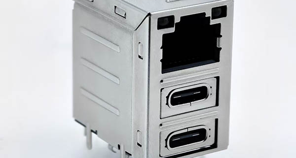 PCB board featuring one RJ45 Ethernet port and dual USB Type-C connectors for high-speed data transmission and network connectivity