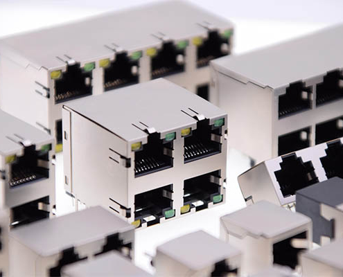 RJ45 Ethernet ports on PCB board for high-speed network connectivity