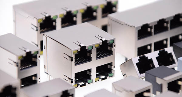 RJ45 Ethernet ports on PCB board for high-speed network connectivity